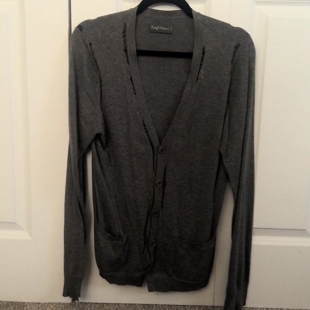 Men's Small Zadig & Voltaire Silk and Cotton blend Distressed Cardigan